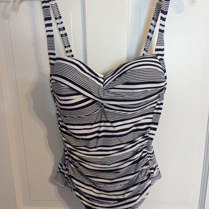 Bond-I Australia One Piece Swimsuit Niptuck Navy & White Stripe Shirred sz 6